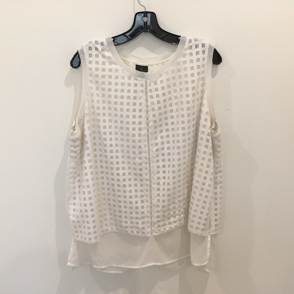 Worthington White Checkered Two Layered Women Blouse Top, Size 2X
